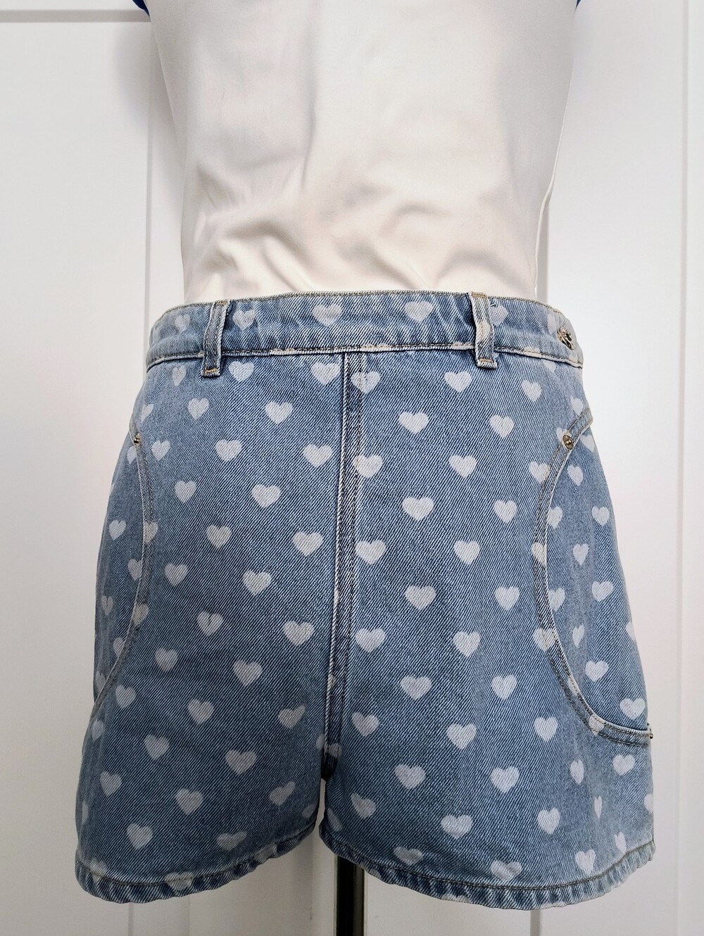 DIESEL Light Blue Denim Shorts with White Heart Print
